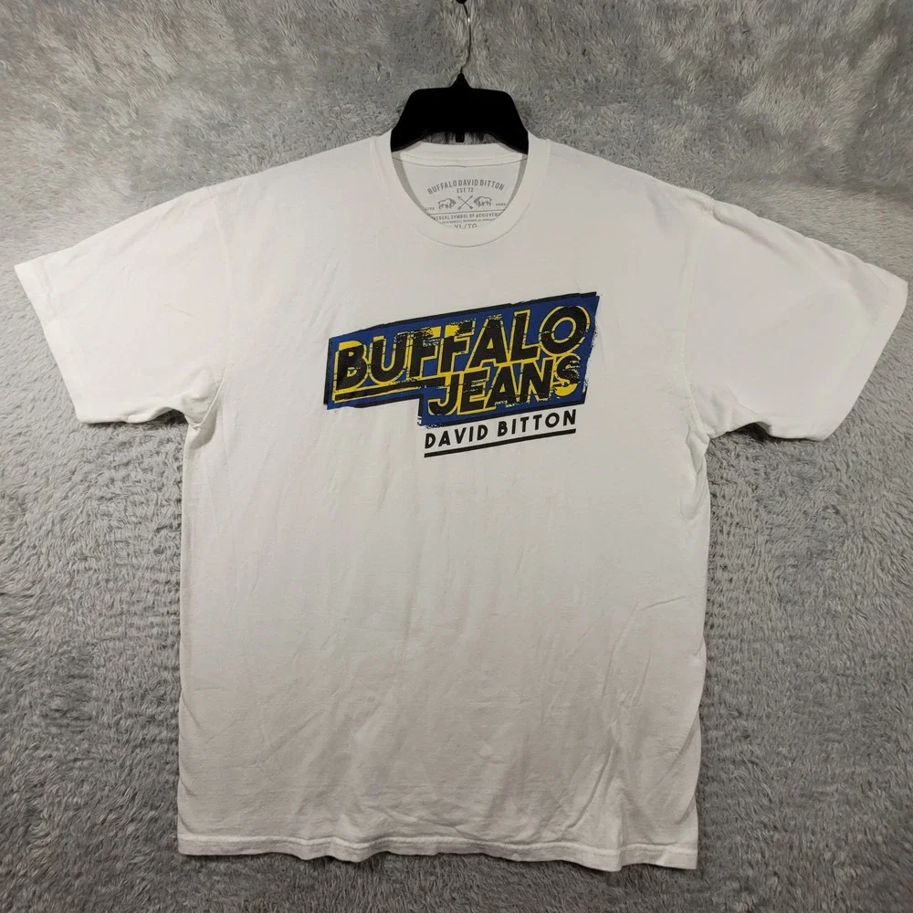 Buffalo David Bitton Mens White Graphic T Shirt XL Ring Spun Cotton